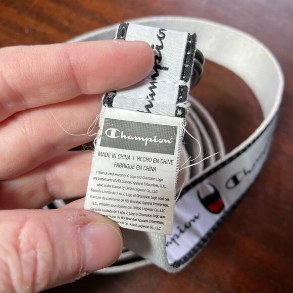 Champion White Cadet Repeating Logo D-Ring Skinny Belt - One Size - Extra Long - Picture 5 of 8